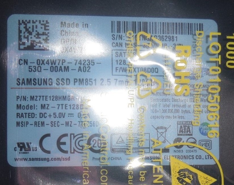SAMSUNG MODEL MZ-7TE128D 2.5 128 GB HARD DRIVE - X4W7P