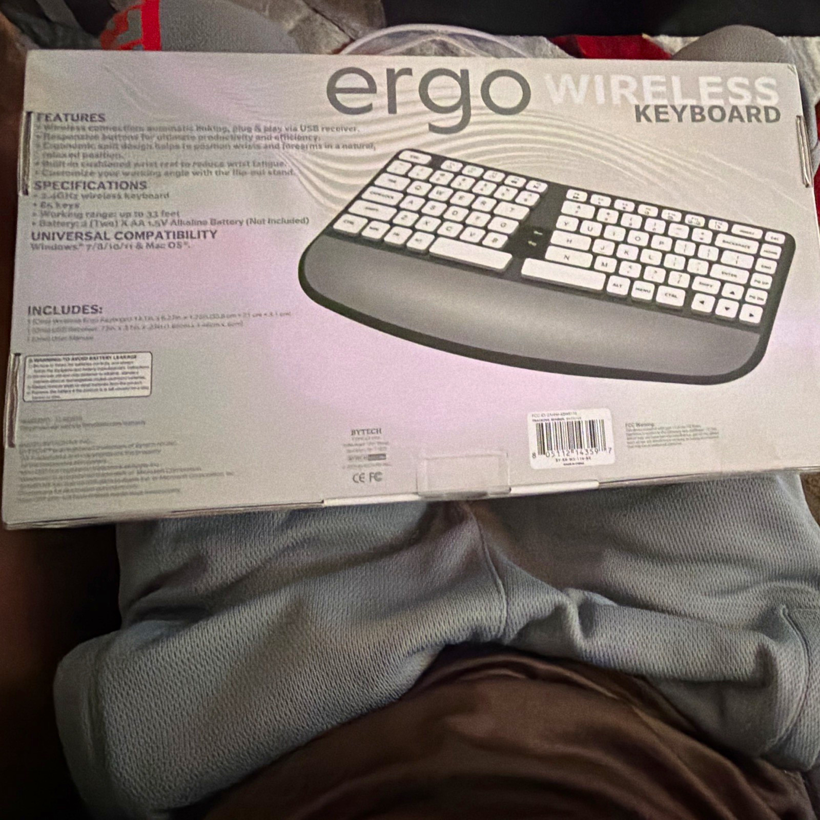 Bytech Ergo Ergonomic Wireless Keyboard Gray/White QWERTY English (KQ500WT)