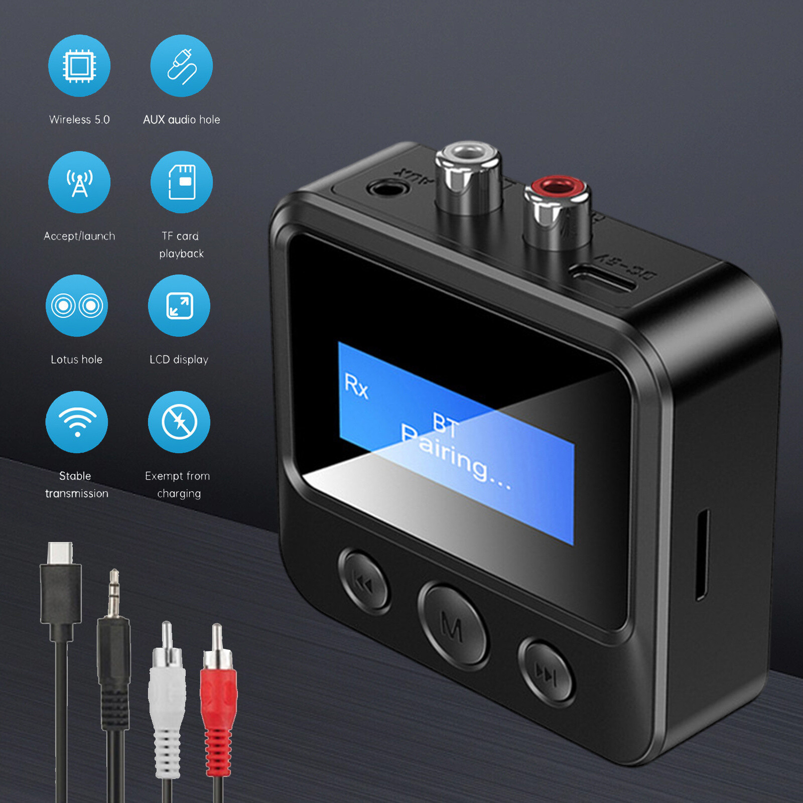 USB Bluetooth Digital Receiver Transmitter 3.5mm AUX to RCA HiFi Audio Adapter