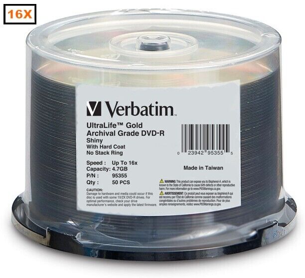 50-Pak Verbatim UltraLife™ GOLD Archival Grade 16X DVD-R's  Verbatim 95355