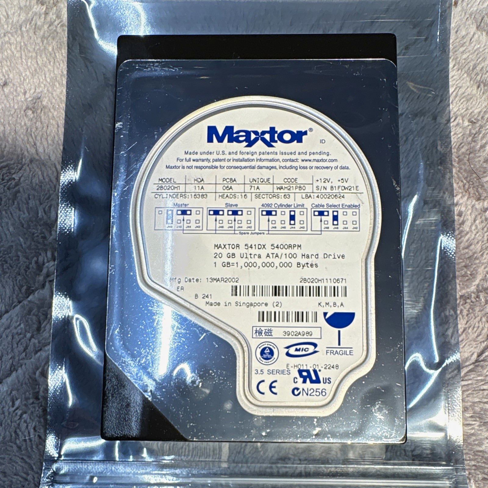 Tested - Maxtor 541DX 20GB 5400RPM 2MB 3.5" Ultra ATA/100 HDD 2B020H1