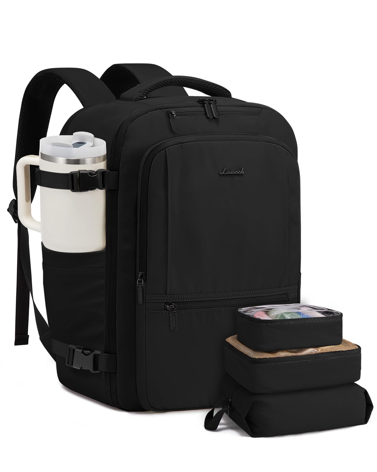 LOVEVOOK Travel Backpack for Women & Men, 40L Large 18 Inch - 4 Pcs, Black