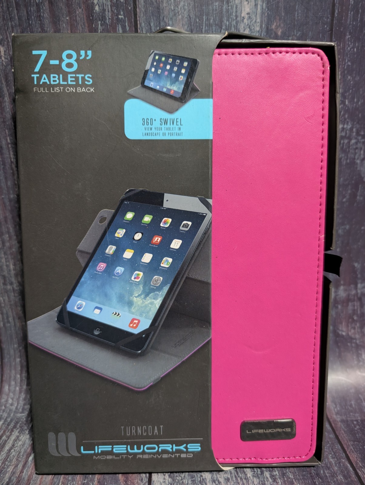 Lifeworks Turncoat Tablet Case 7–8" Pink 360° Swivel Stand - NEW
