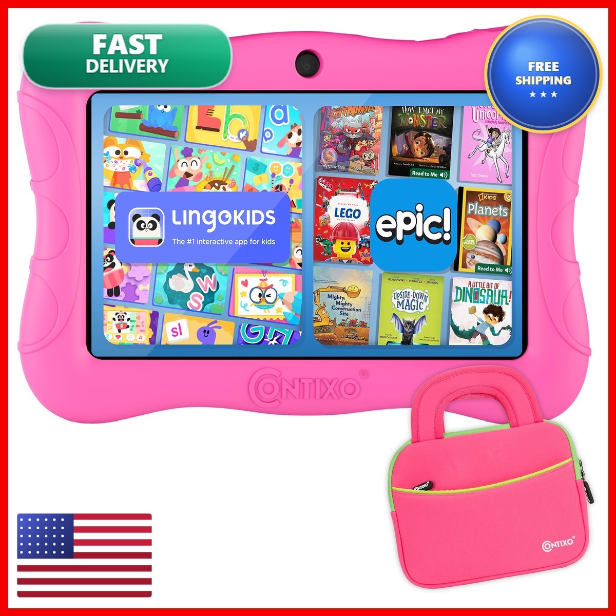 Contixo 7" Kids Tablet - V9 Android Tablet And Sleeve Bag Bundle 14+ Academy
