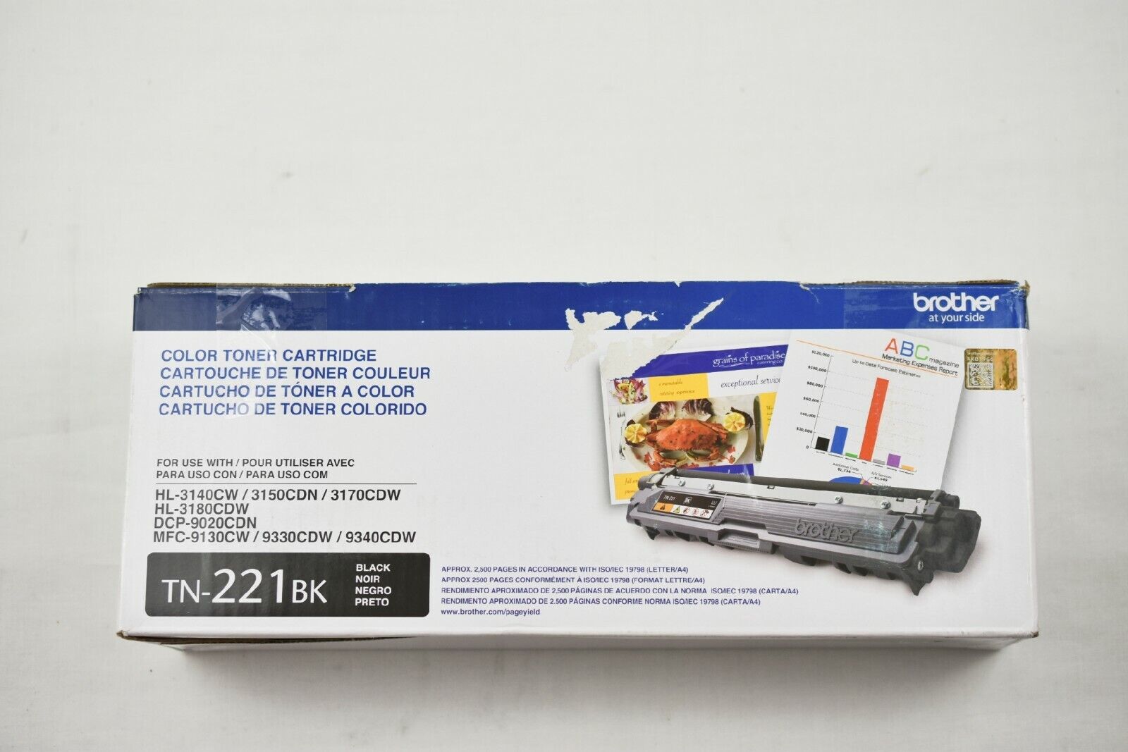 Brother TN221BK Black Toner Cartridge Genuine for HL3140 DCP-9020 MFC-9130cdw