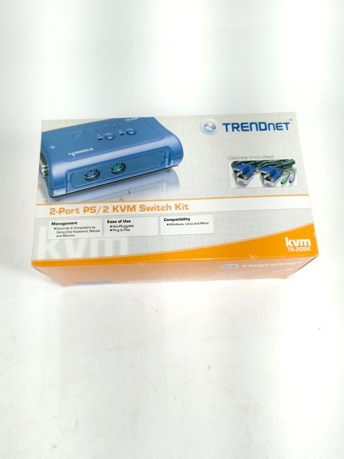 Trendnet 2-port PS/2 KVM Switch Kit TK-205K New Sealed Box