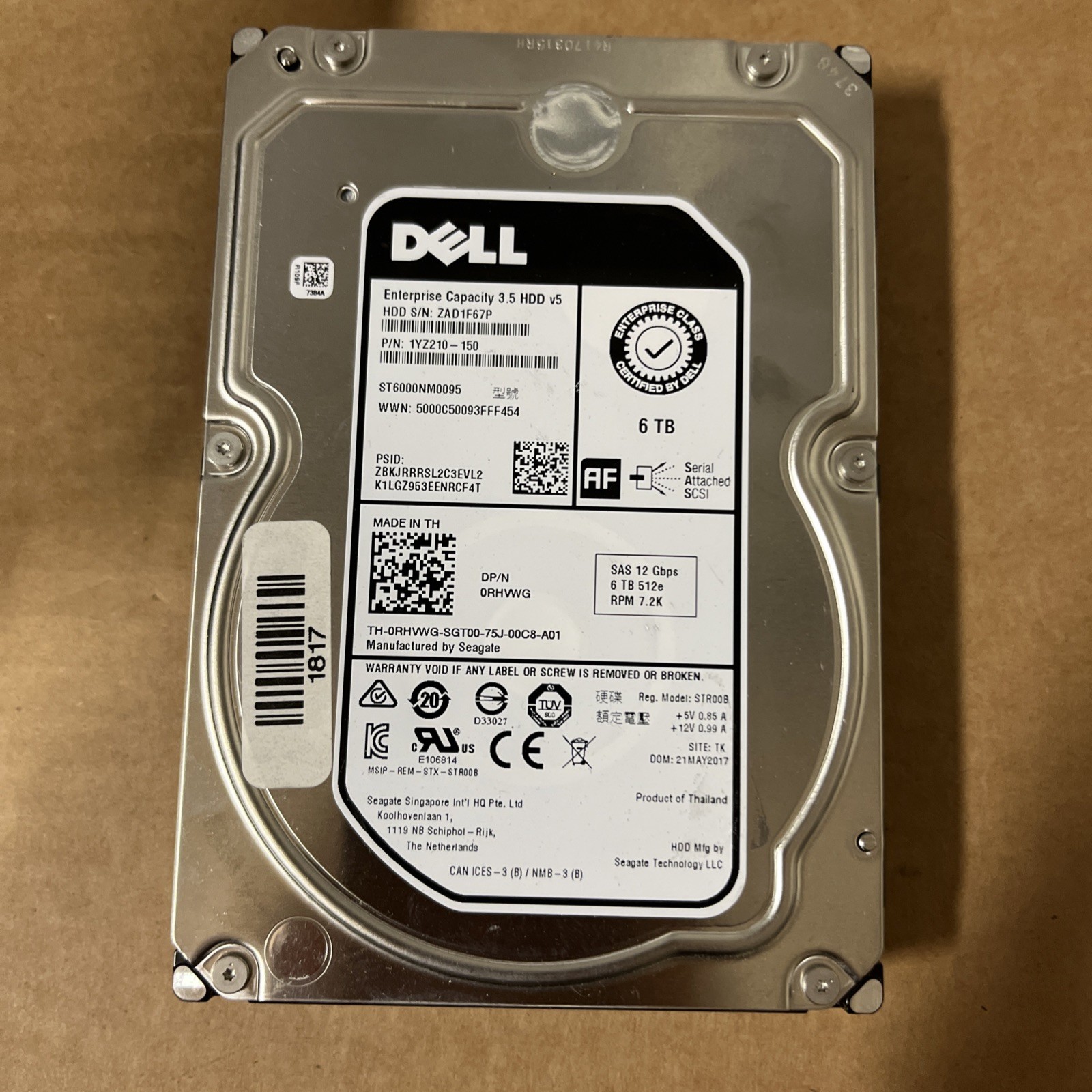 Dell ST6000NM0095 6TB 3.5" 12Gb/s 7.2K RPM SAS Drive Dell P/N: 0RHVWG Tested