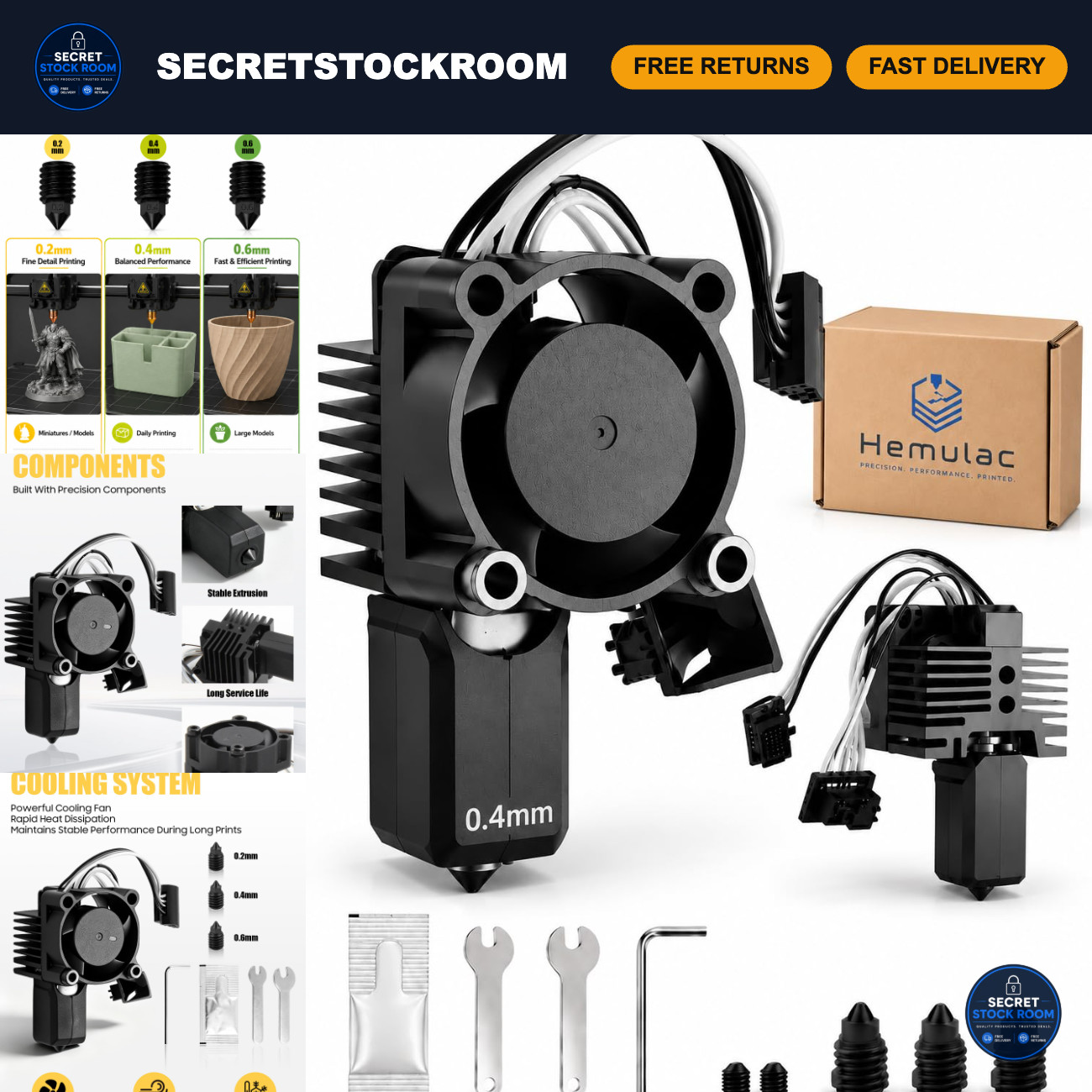 Complete Hotend Kit for 3D Printer - Hardened Steel Nozzle, Ceramic Heater & Fan
