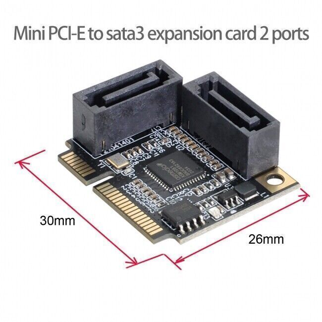 JSER Mini PCI-E PCI Express to SATA 3.0 Dual Port Converter Drive Extension Card