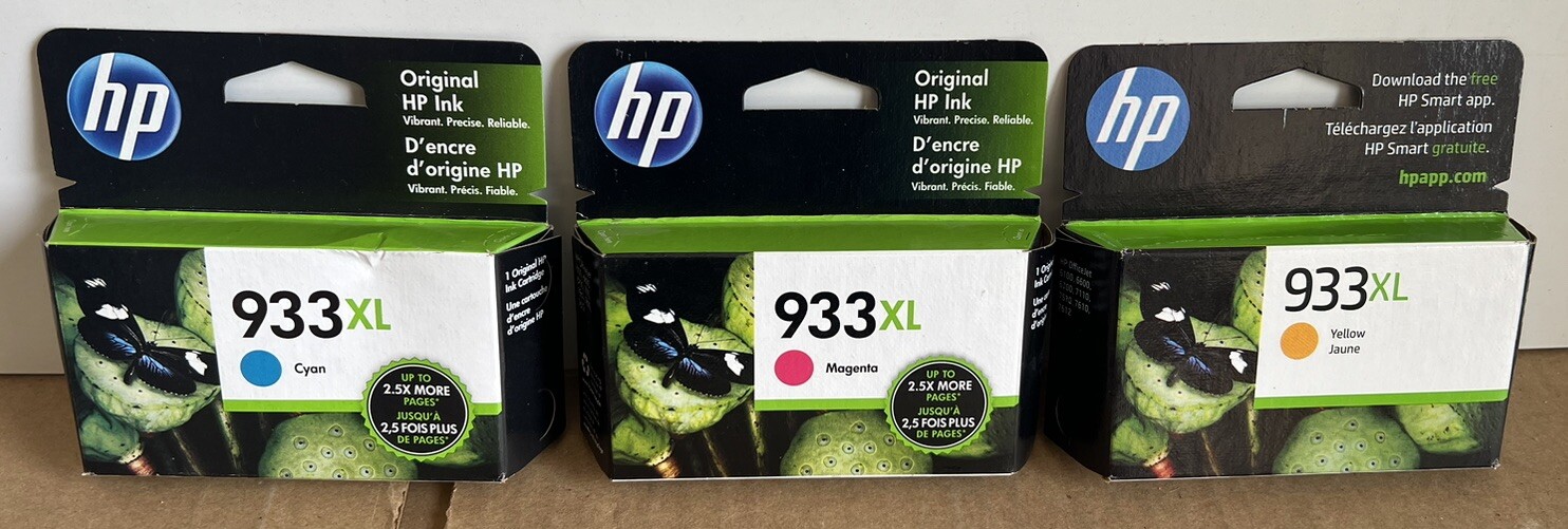 Genuine HP 933XL Ink Cartridges Color Bundle Magenta Yellow Cyan EXPIRED 2023/24