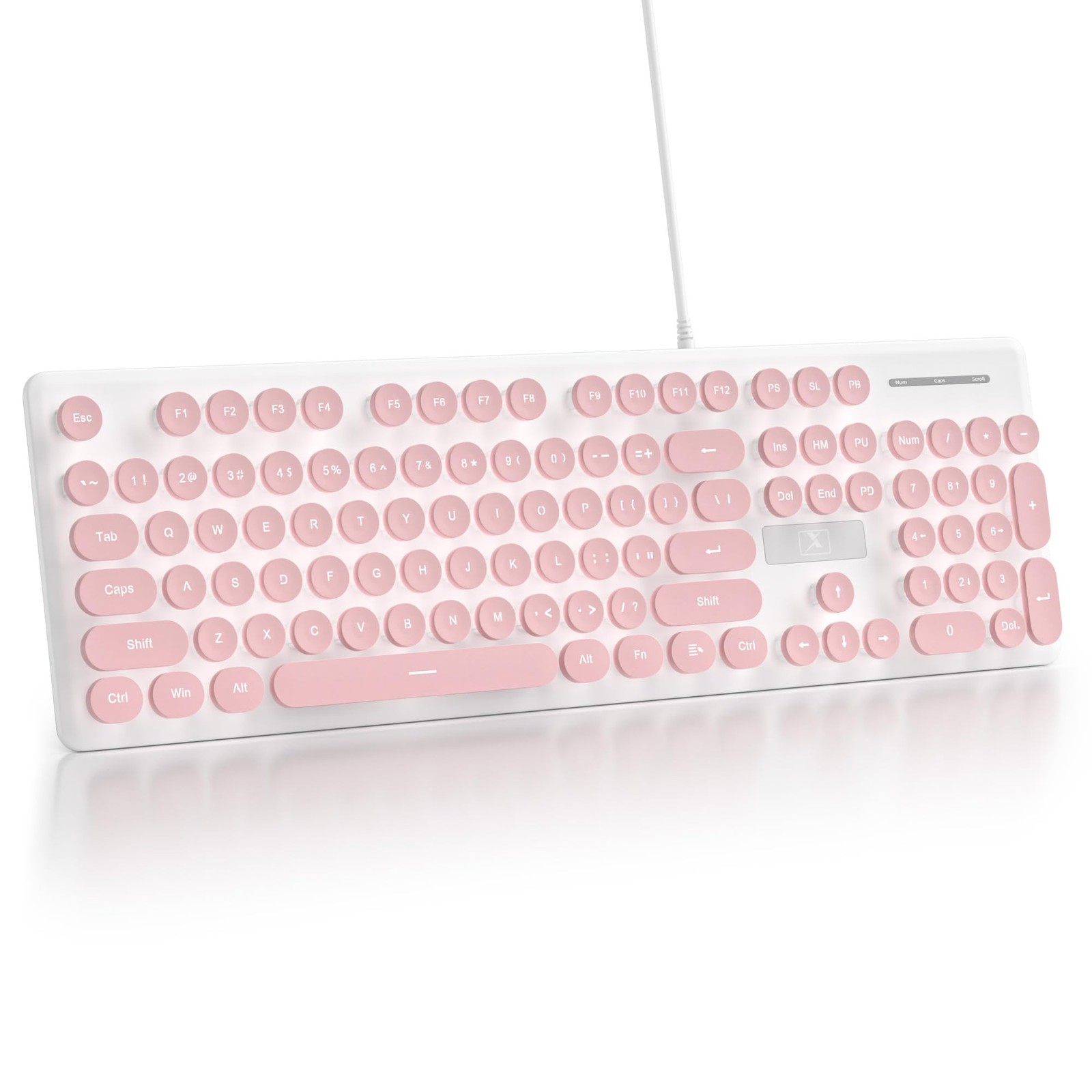 Pink Wired Membrane Keyboard Full Size 104 Keys White LED Backlit Round