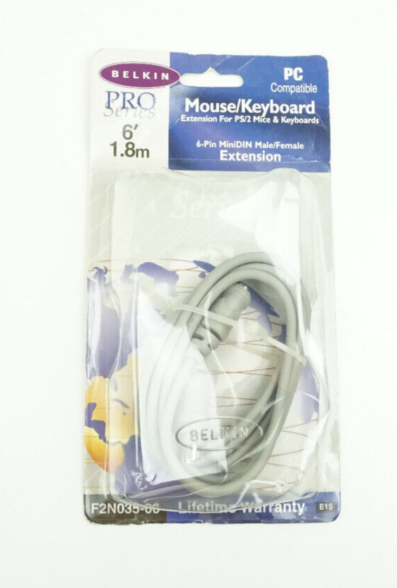 Belkin Pro 6 Ft Mouse Keyboard Extension for PS/2 F2N035-06 6-Pin MiniDIN