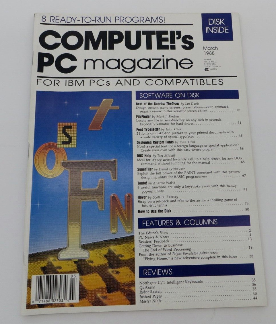 COMPUTE'S PC Magazine March 1988 Issue 4 Vol 2 No 2 Vintage Computer Magazine