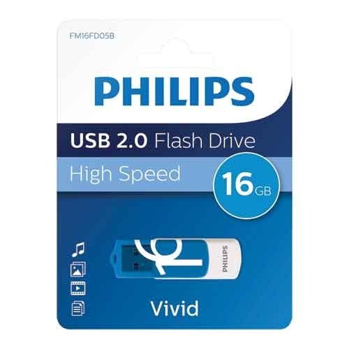 Philips Vivid Edition USB 2.0 Flash Drive 16GB High Speed Blue Swivel Mechanism