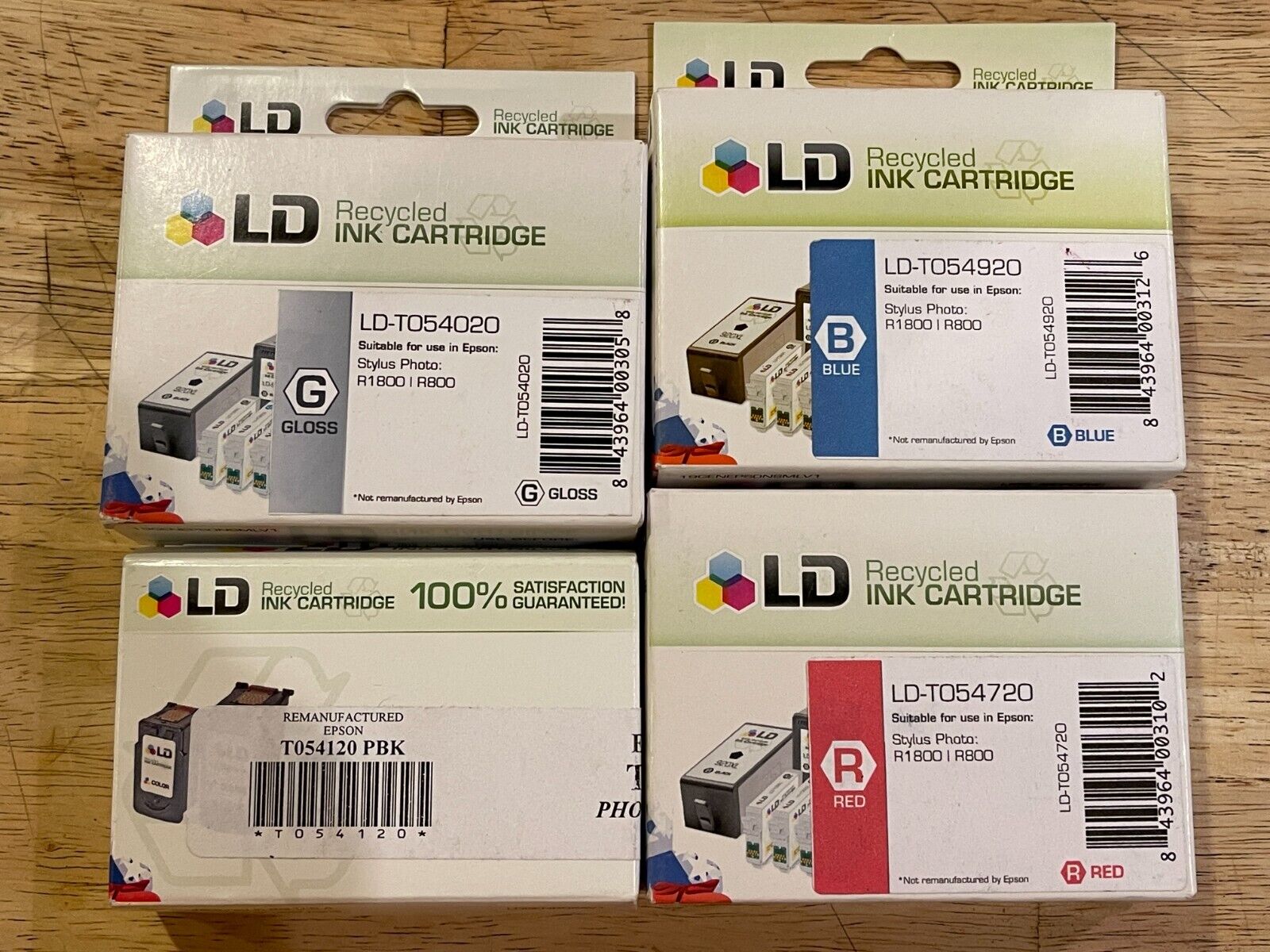 LD Ink Cartridges - 4-Pack - For Epson T054 - Photo Black, Blue, Red, & Gloss