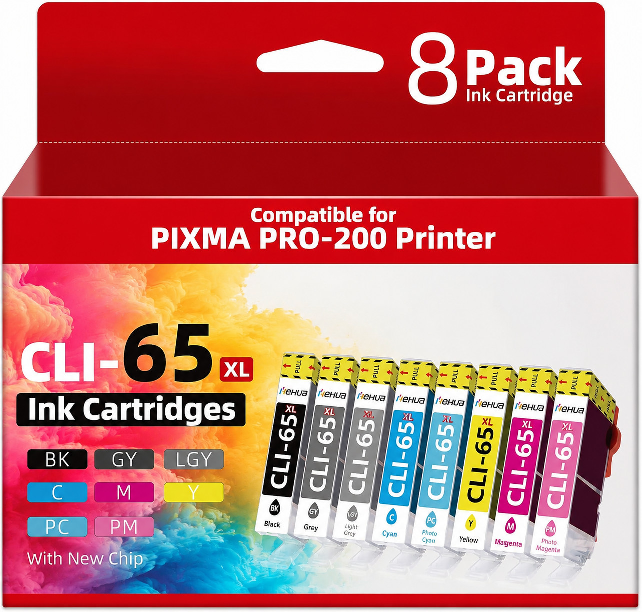 CLI-65 8 Pack Color Ink Compatible For Canon PIXMA Pro-200  Pro-200S Printer