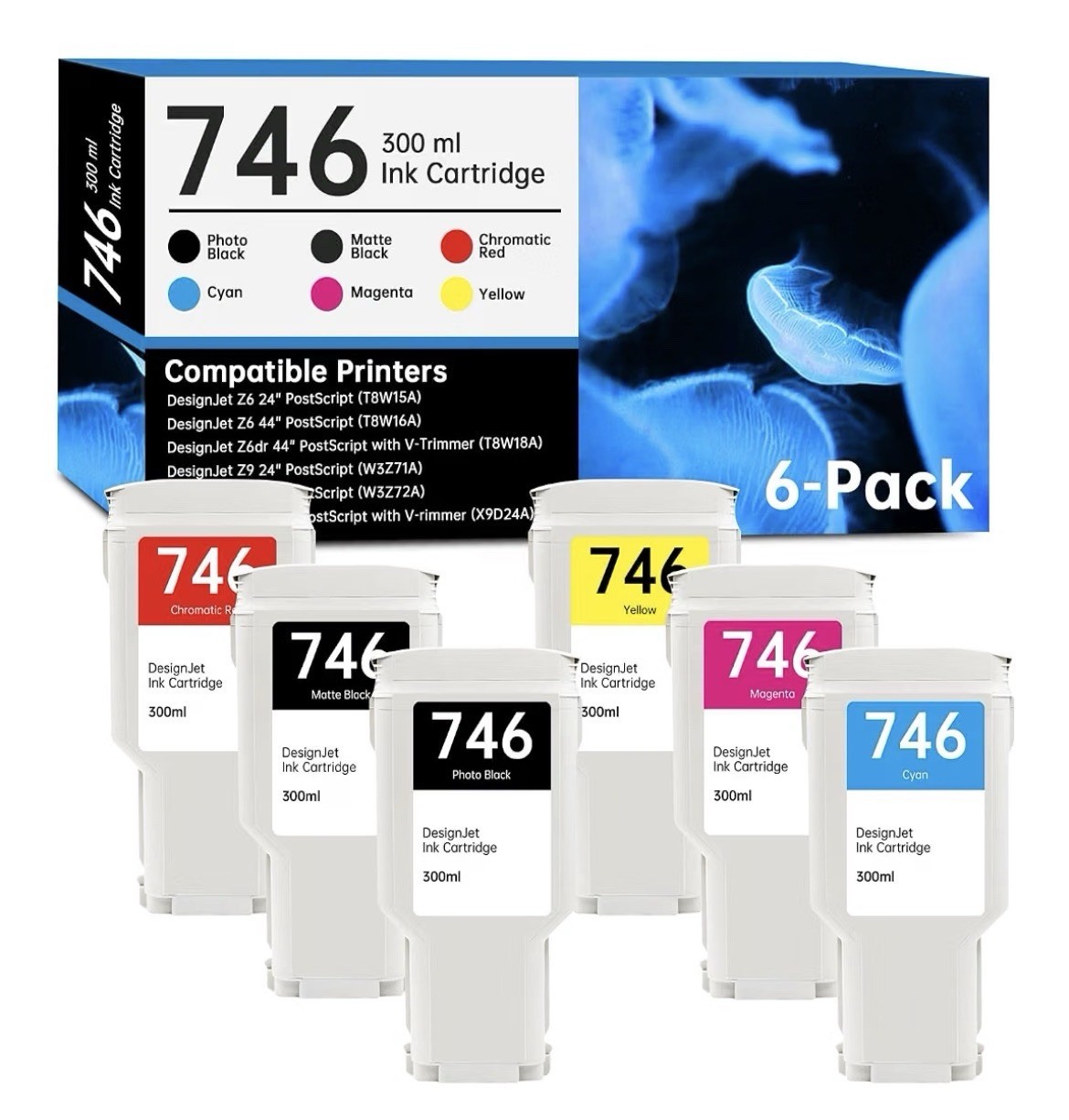 746 Compatible 6x300ML  Ink Cartridge for HP  DesignJet Z9 Z6 Z5600 Printer