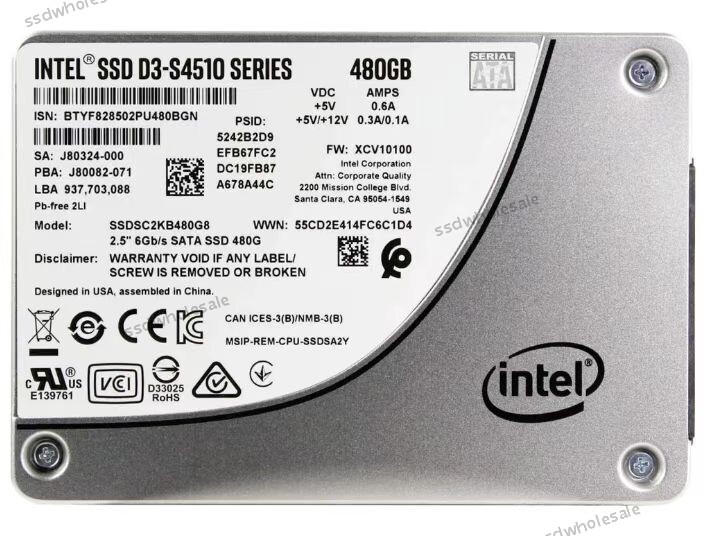 Intel DC S4510 Series 480GB 2.5" SATA 6Gb/s SSDSC2KB480G8 SSD