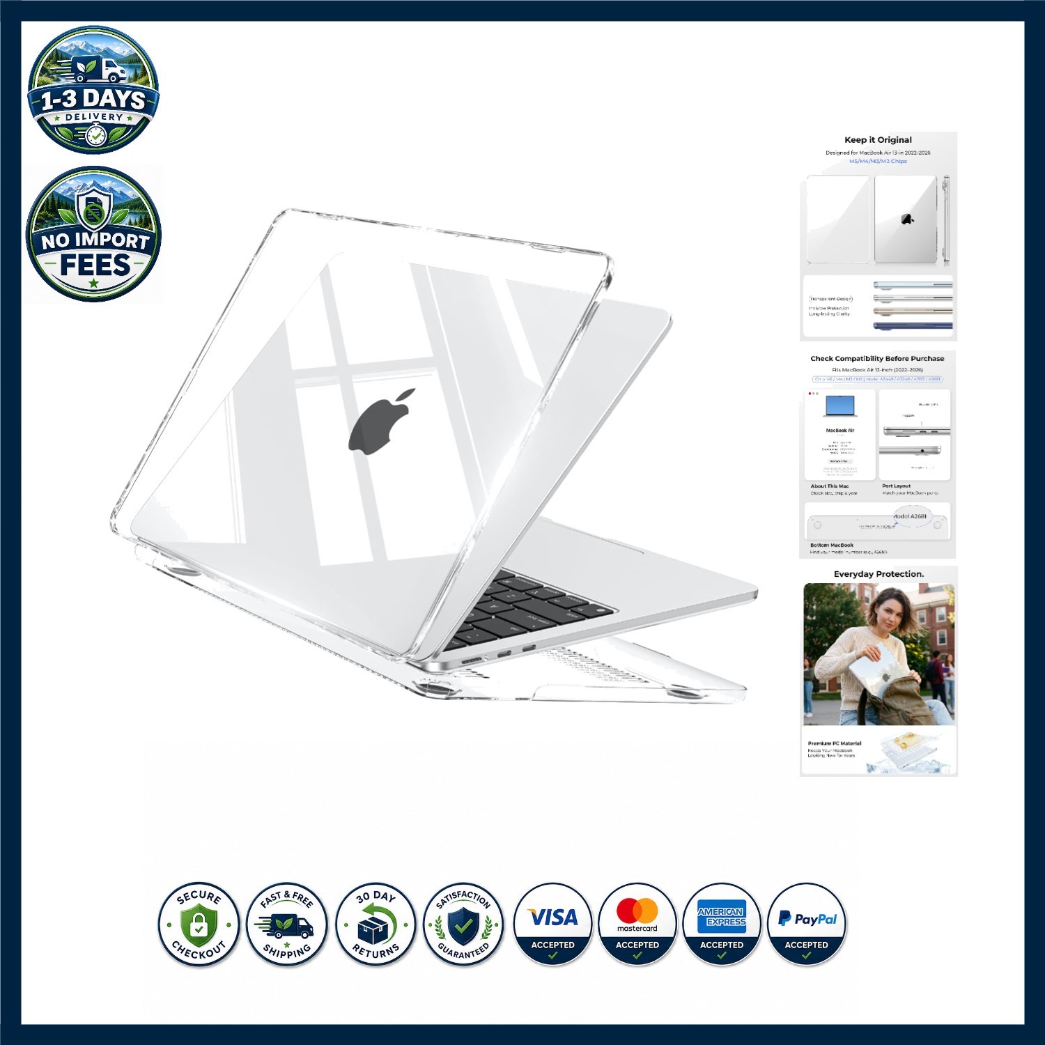 Crystal Clear Case for MacBook Air 13.6" M5 M4 M3 M2 - Lightweight & Durable