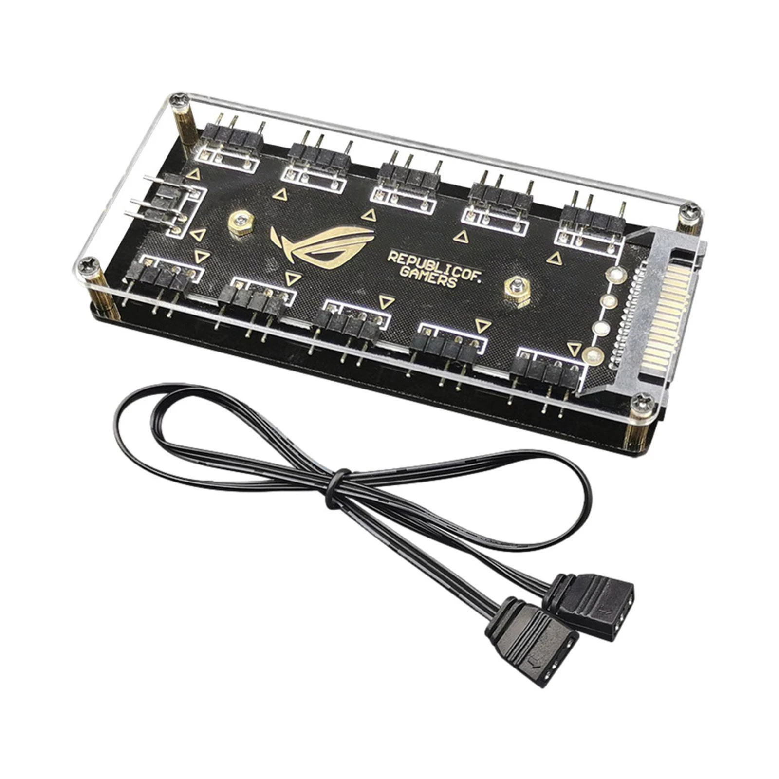 Connector 1 To 10 Port Splitter Hub 5V 3Pin ARGB Case Fan Hub with Adhesive SATA