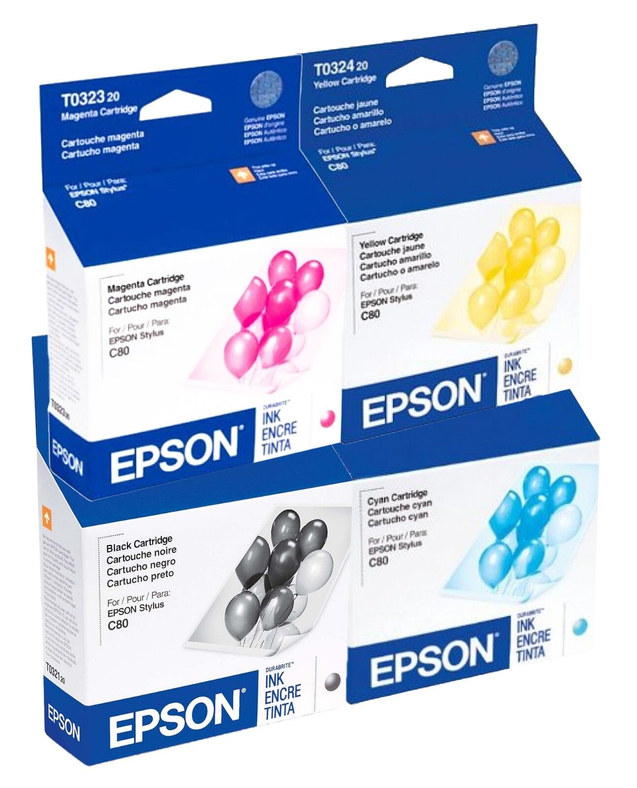 Epson 32 T0321 T0322 T0323 T0324 Ink Cartridge 4-Pack GENUINE NEW for Stylus C80
