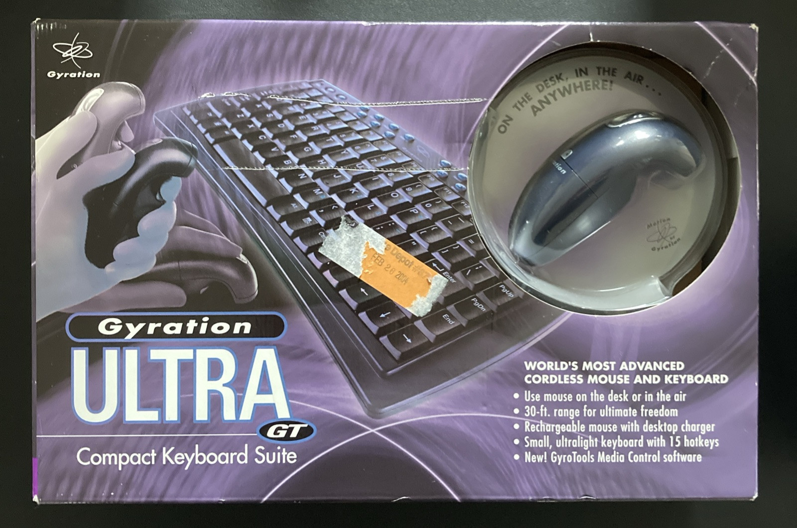 Gyration Ultra GT Cordless 30 Ft Wireless Optical Air Mouse and Keyboard Rare