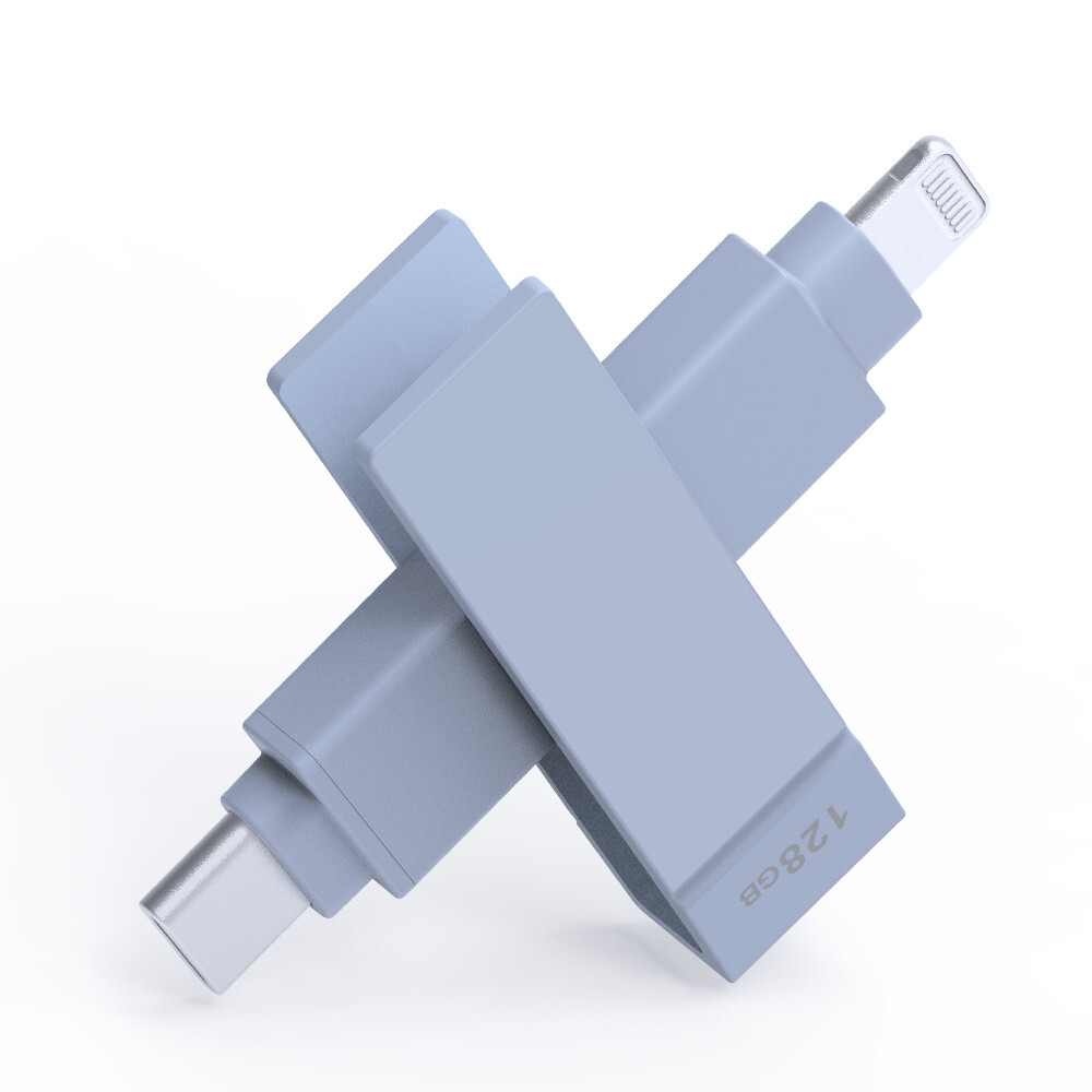 iXflash MFi 128GB Lightning USB-C iPhone Apple iPad Flash Drive Photo Stick Blue