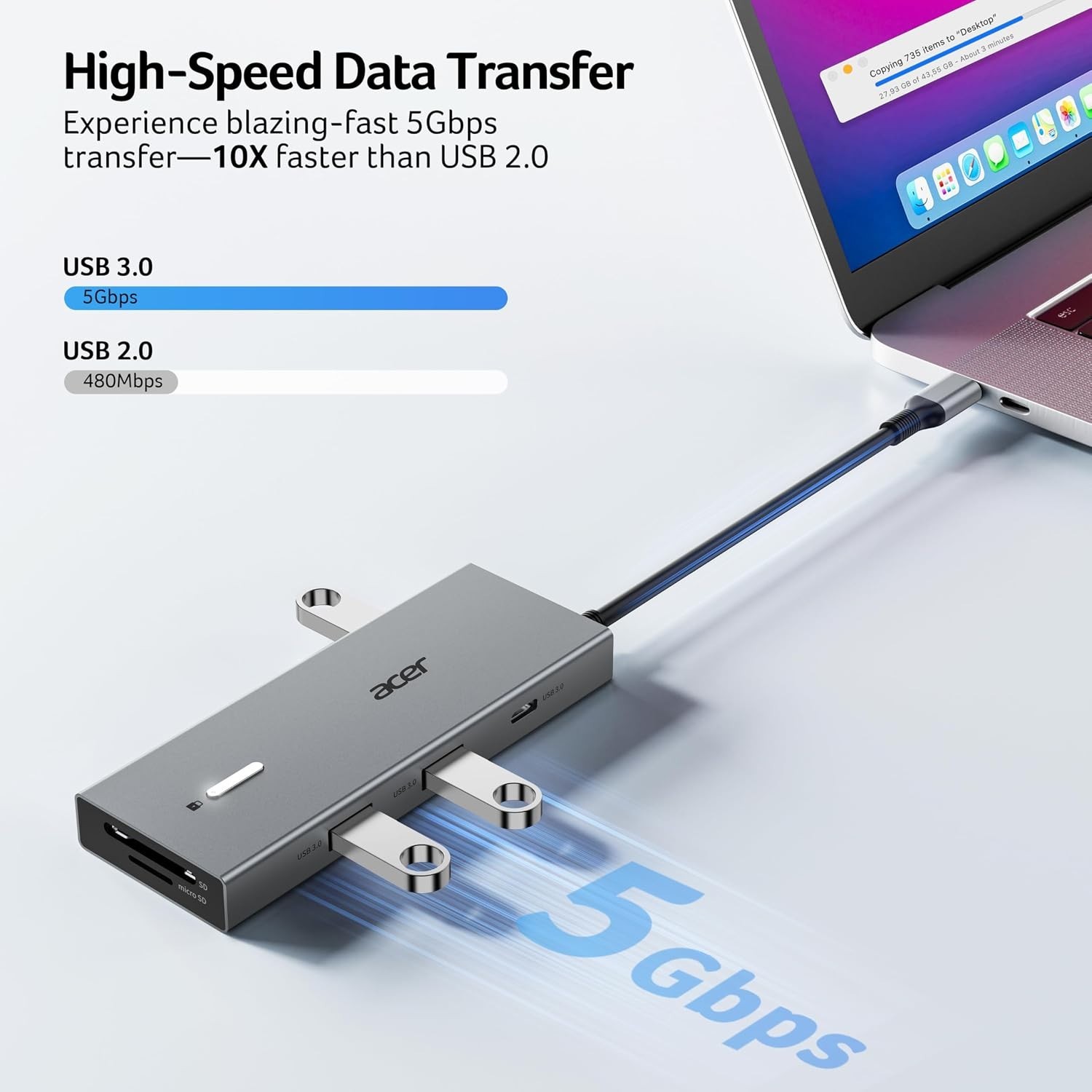 Acer 9-in-1 USB-C Hub Docking Station Dual HDMI USB 3.0 5Gbps PD 100W