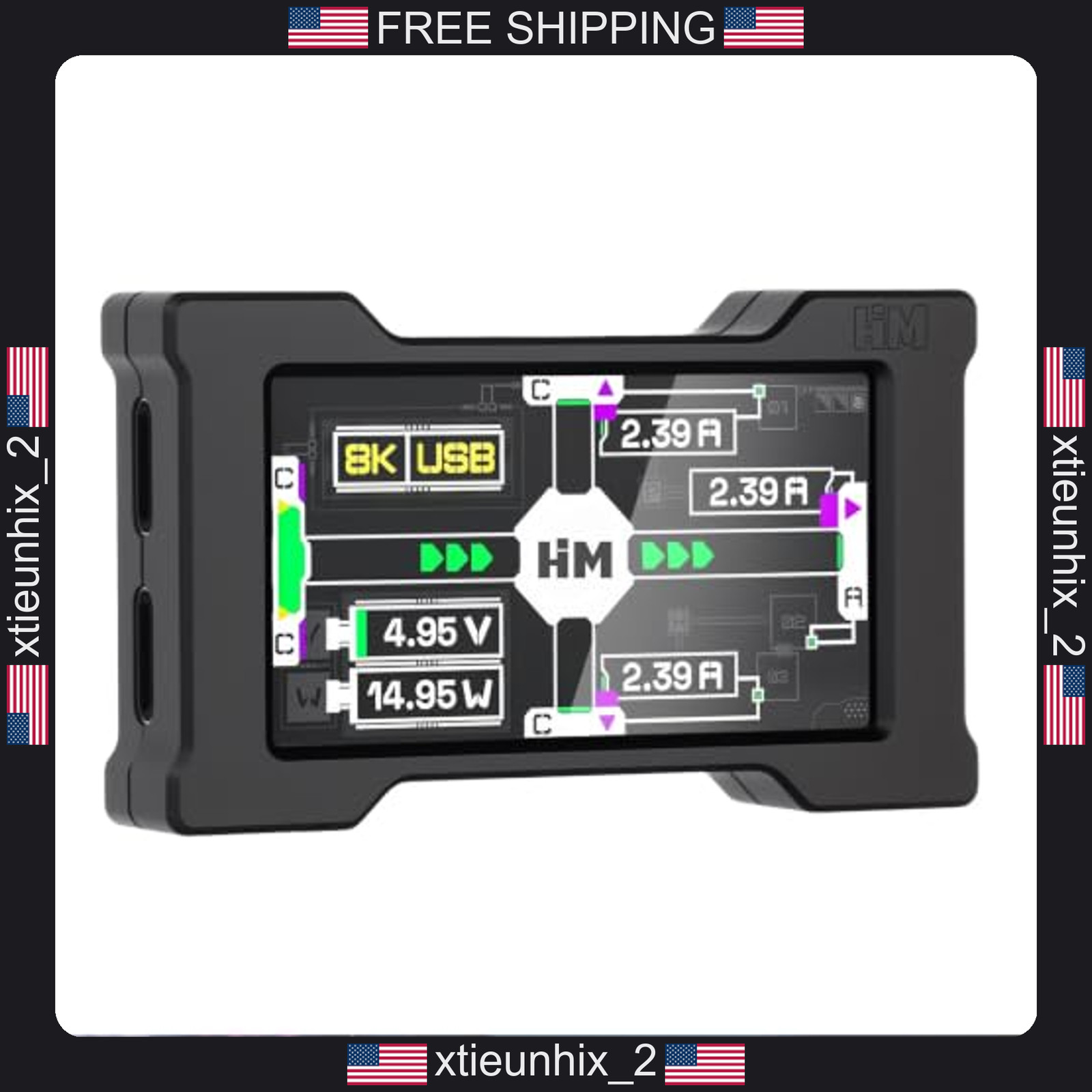 USB C Hub Docking Station with 8K Output, IPS Power Monitor, 4 Type-C Ports