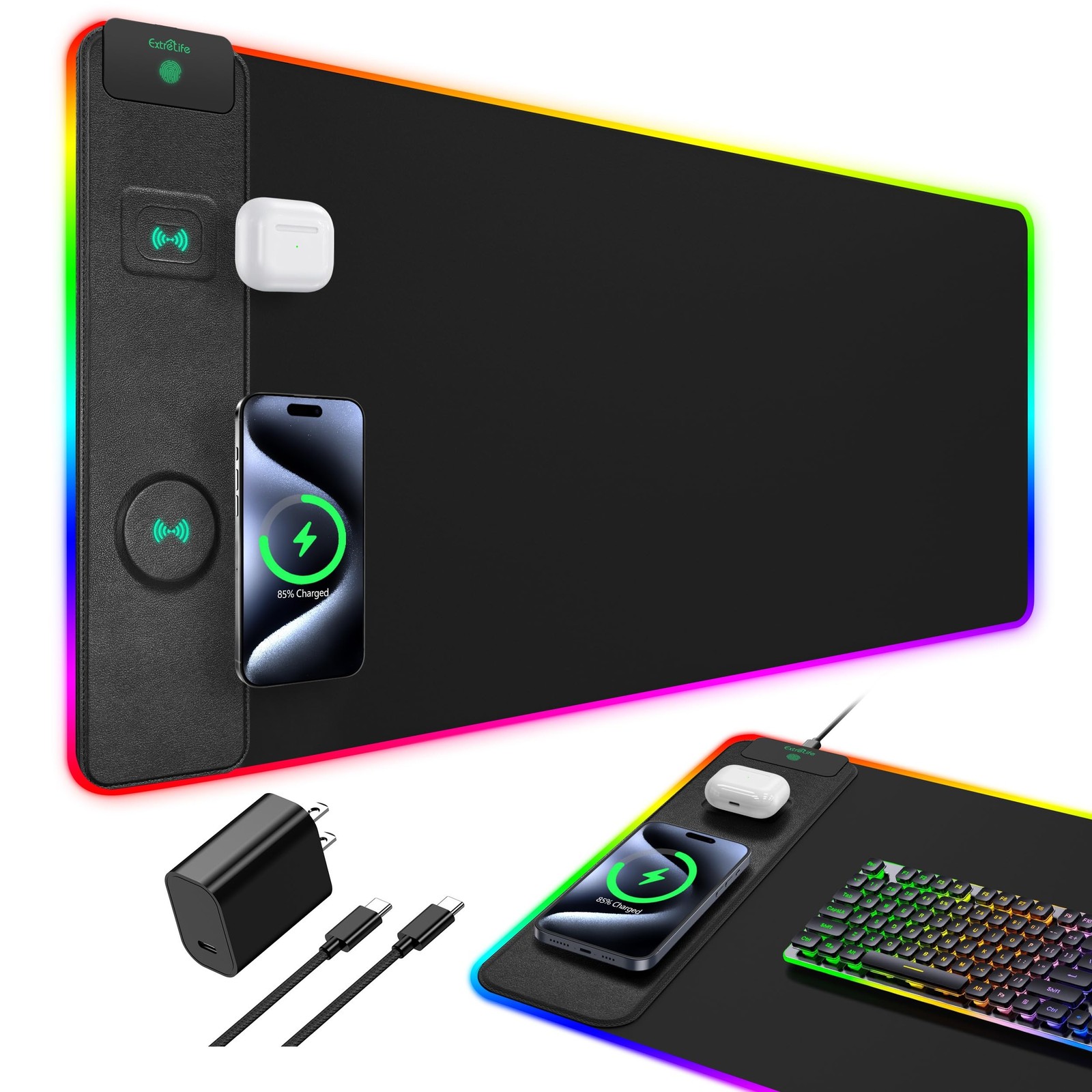 Mouse Pad with Wireless Charging, RGB Gaming Desk Mat, 31.5"x15.7" Large XXL ...