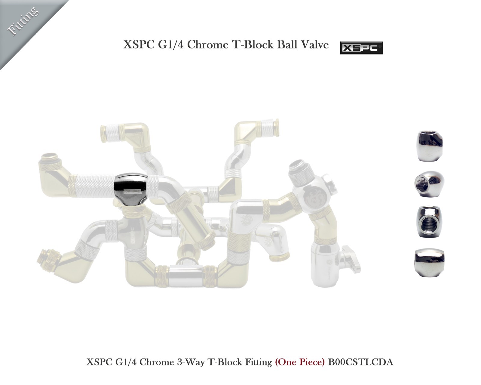 XSPC G1/4 Chrome T-Block Ball Valve B00CSTLCDA