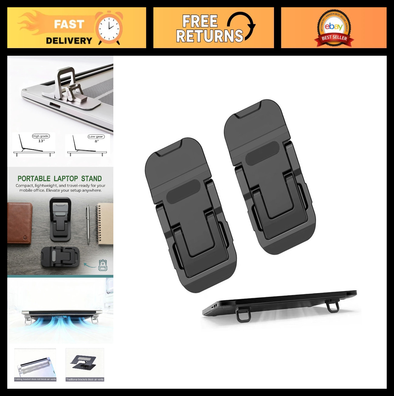 Portable Laptop Stand & Cooling Pad, Foldable Metal Keyboard Holder, 2PCS Set