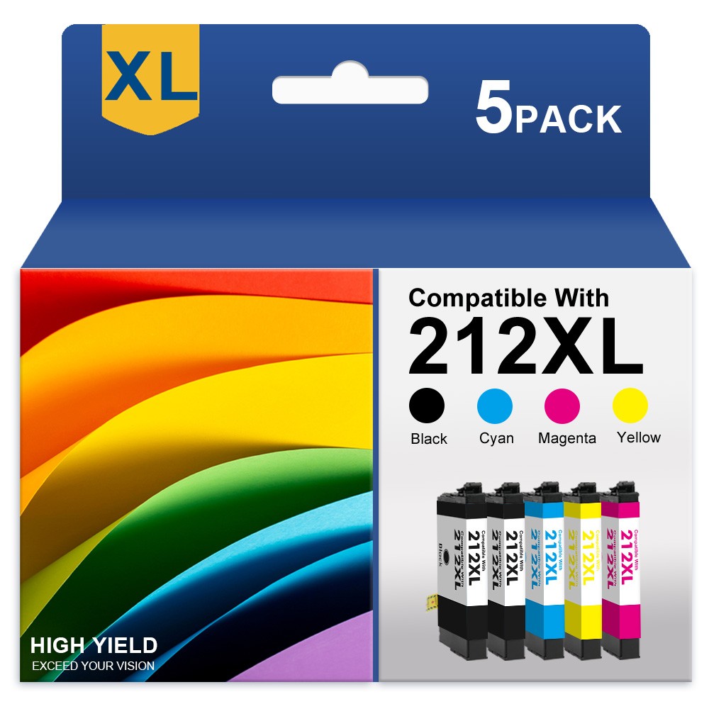 5Pk 212XL Ink replacement for Epson Workforce XP-4100 XP-4105 WF-2830 WF-2850