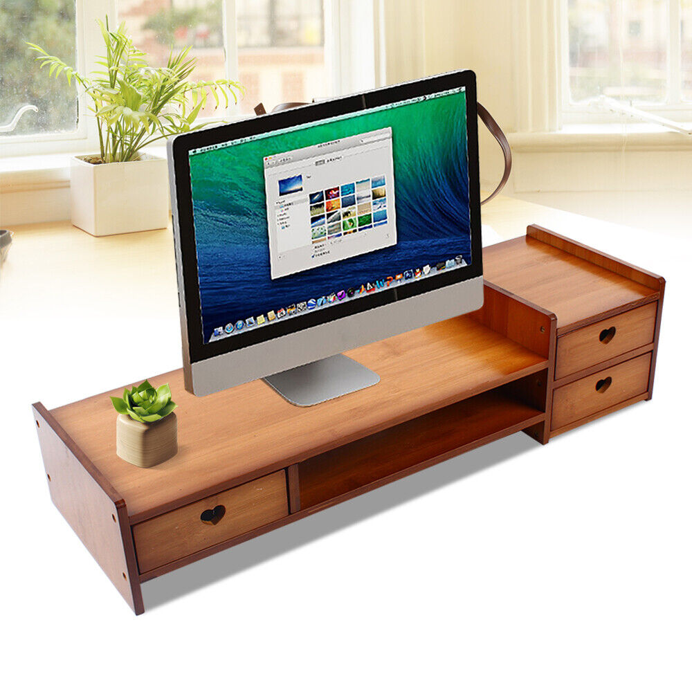 Monitor Stand Riser Wooden Computer Desk Organizer Ergonomic PC Laptop Set