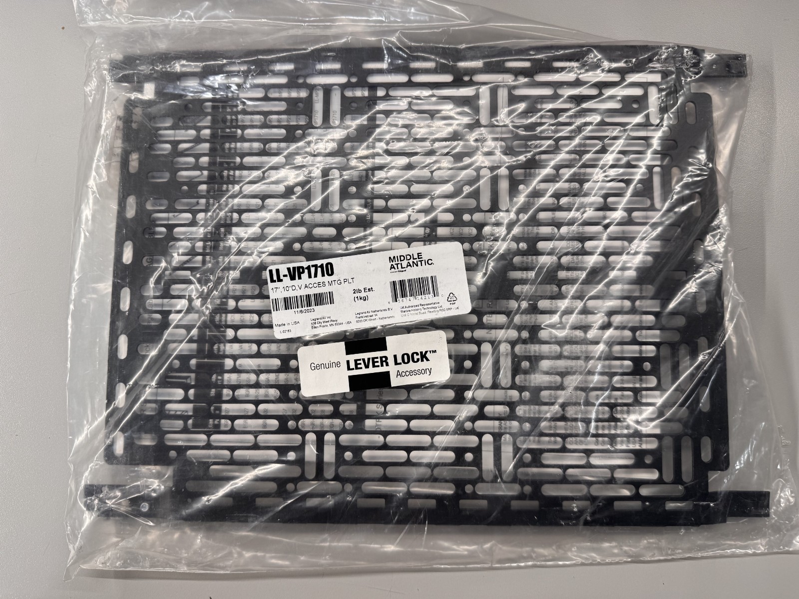 Middle Atlantic LL-VP1710, Lever Lock Vertical Plate 13.6 Inches High, 10"
