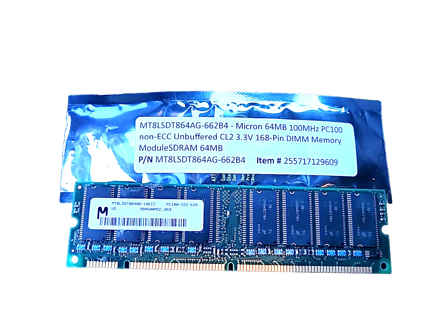 Micron 64MB 100MHz PC100 non-ECC Unbuffered  for sale,  P/N: MT8LSDT864AG-662B4
