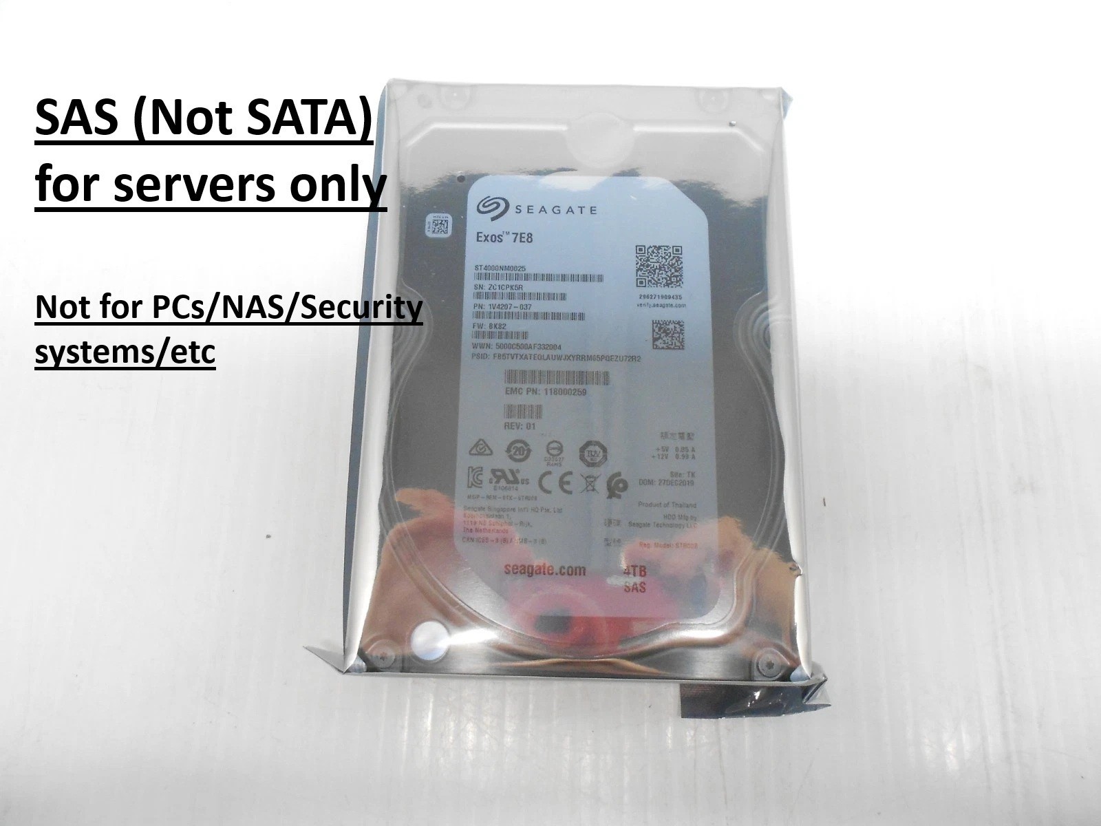 Seagate 4TB SAS Server 12gbps 12G Hard Drive 3.5'' ST4000NM0025 dell HP EXOS 7E8