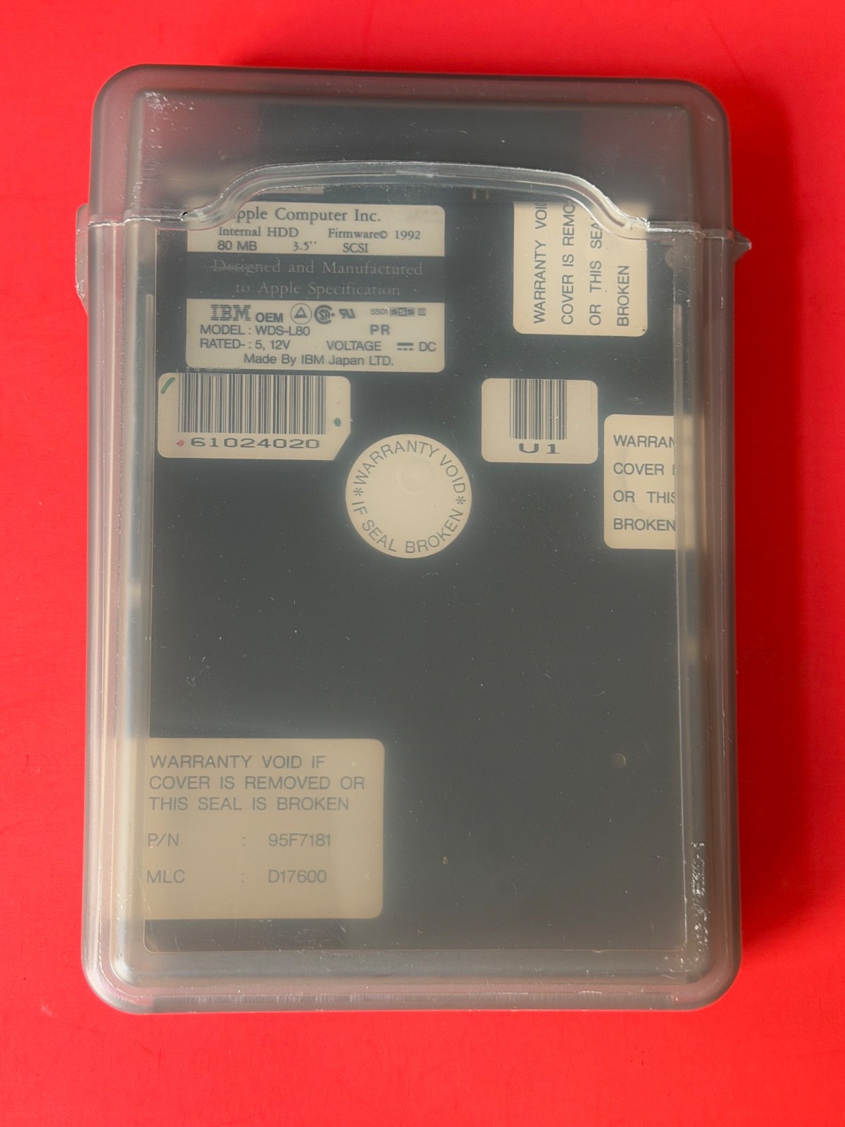 Apple Internal HDD 80 MB SCSI Drive 1992 With Protective Case