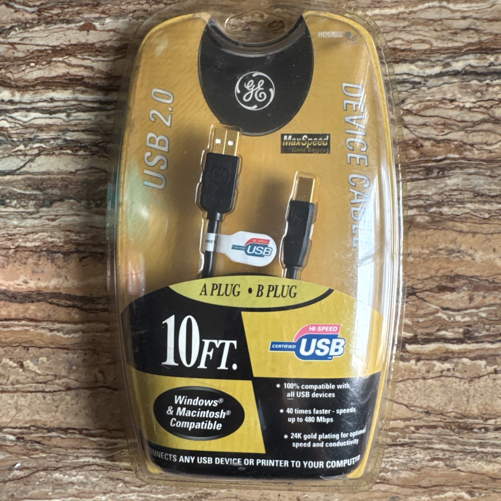 GE USB A Plug B  Device Cable 2.0 max speed gold series 10 ft cord