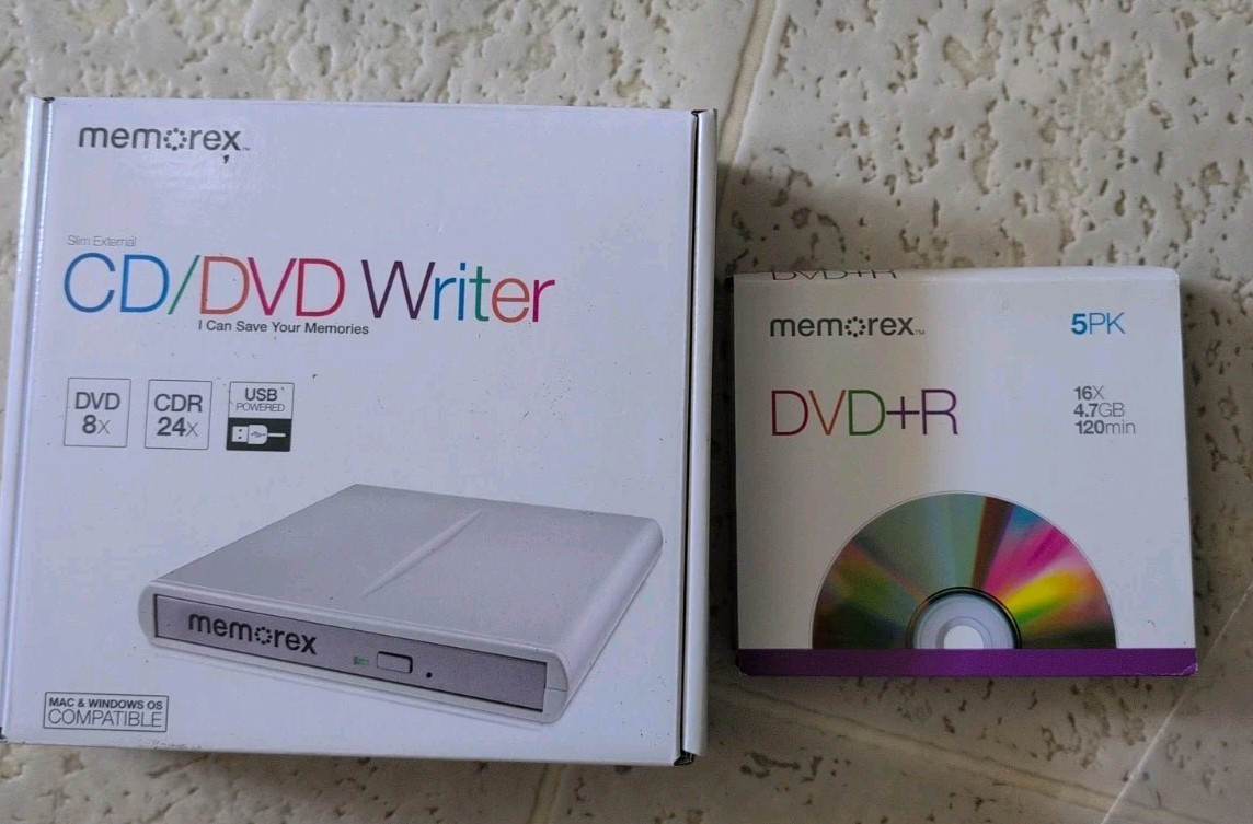 MEMOREX  Slim External CD/DVD Writer And DVD+R 4 Pack  