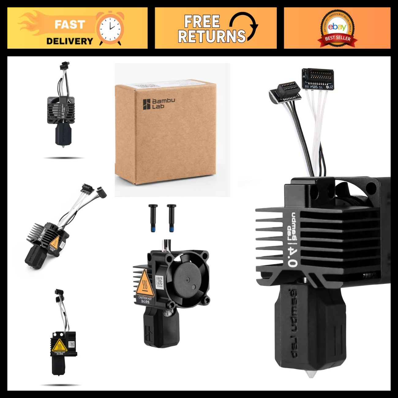 Complete Hotend Kit for 3D Printers - Hardened Steel Nozzle, Ceramic Heater, 0.4
