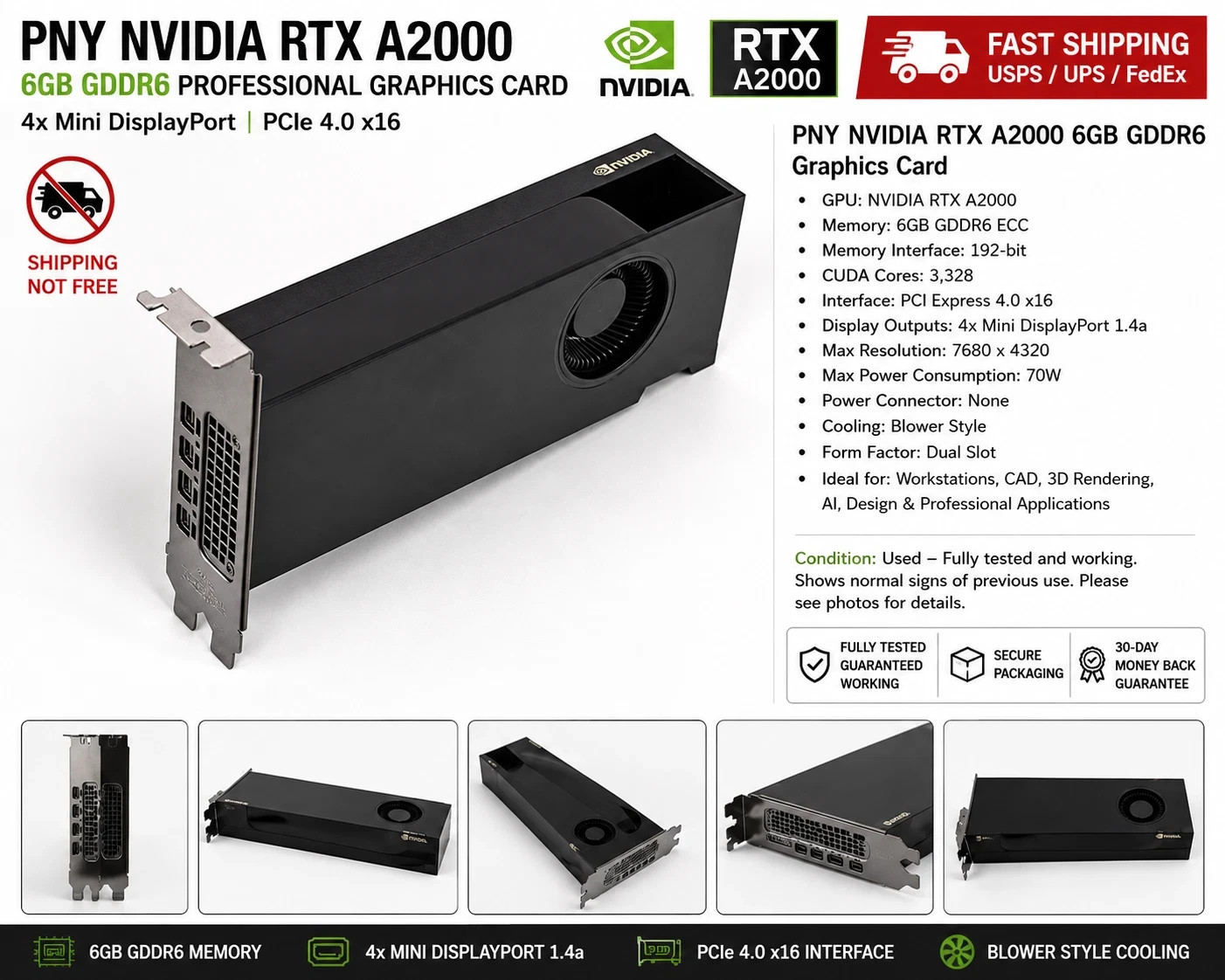 PNY NVIDIA RTX A2000 6GB GDDR6 Graphics Card 4x Mini DisplayPort PCIe 4.0