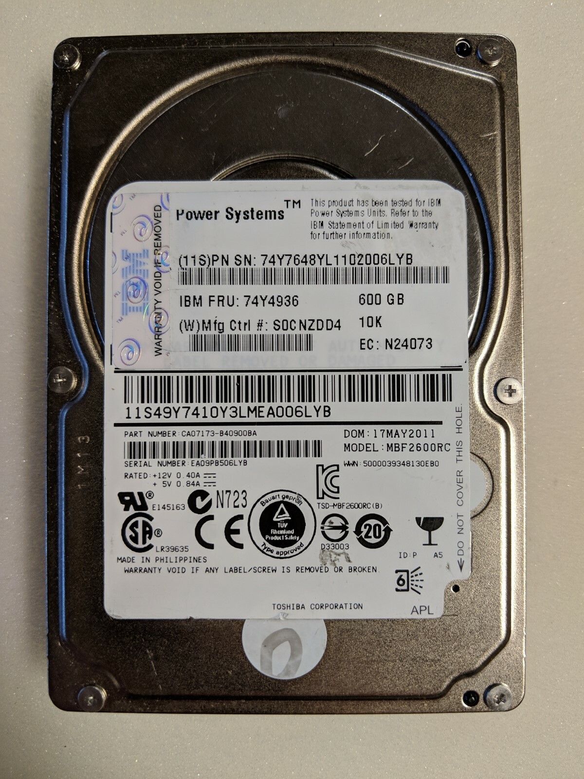 IBM 74Y4936 600GB 10K 2.5" SAS HDD