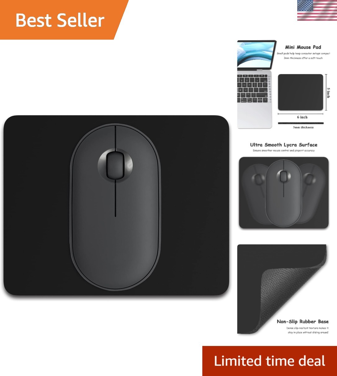 Versatile 5x6 Inch Mouse Pad - Washable, Non-Slip for Work & Travel Convenience