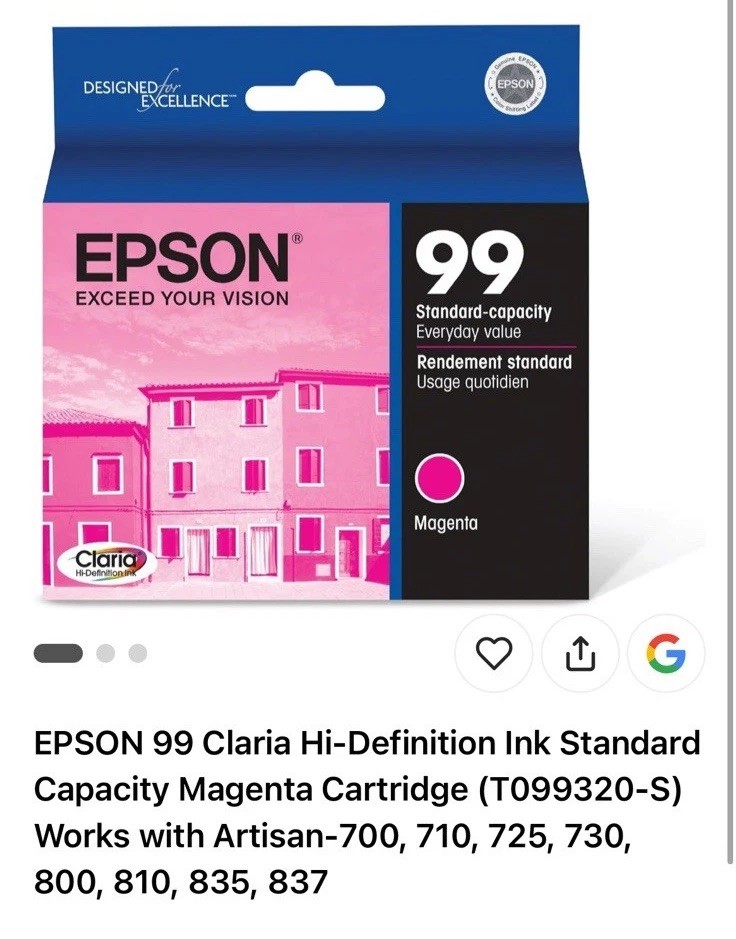 New Genuine Epson 99 Magenta Ink Cartridges Artisan 730