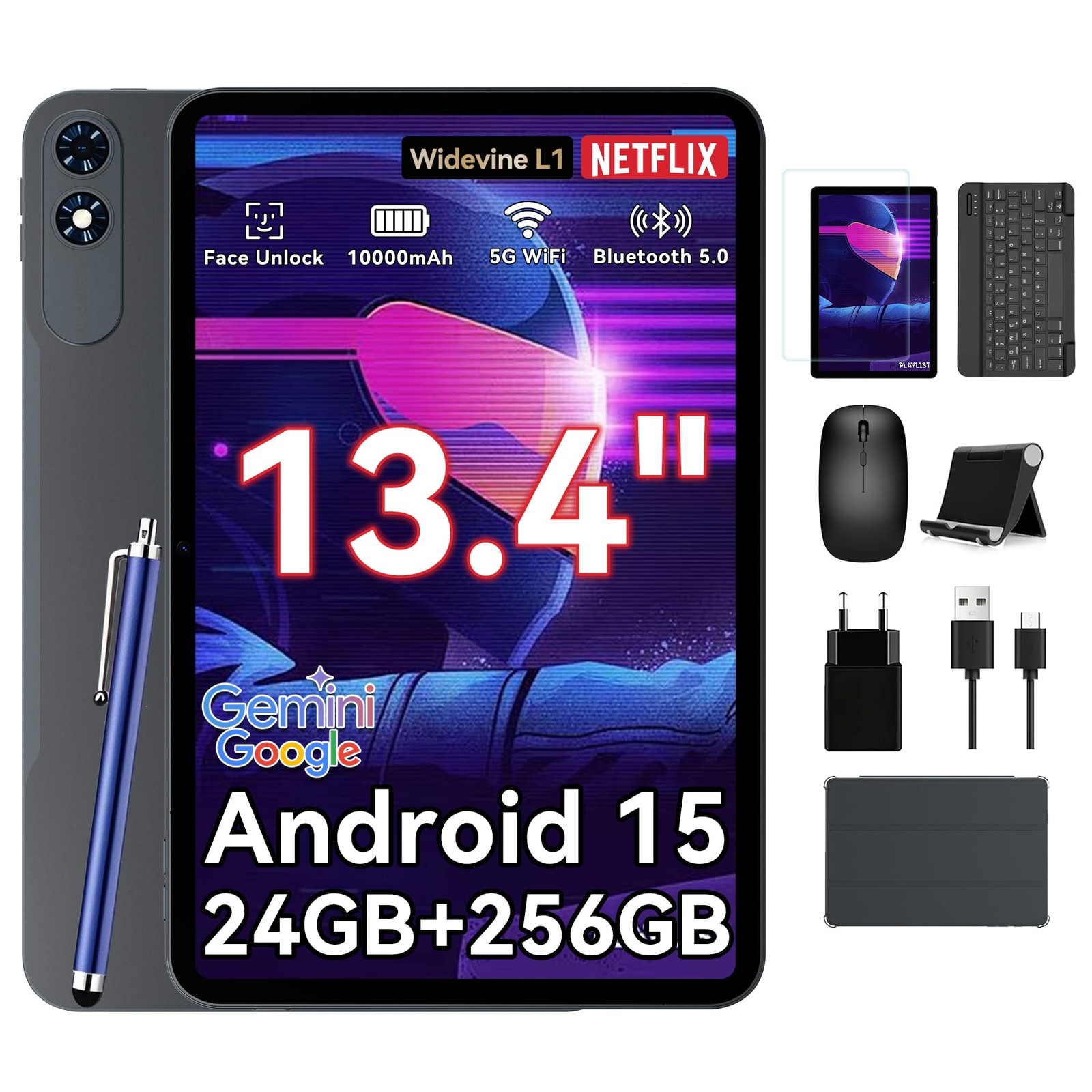 13 Inch Large Tablet,Android 15 Tablets with Gemini AI,24GB RAM+256GB ROM, 120Hz