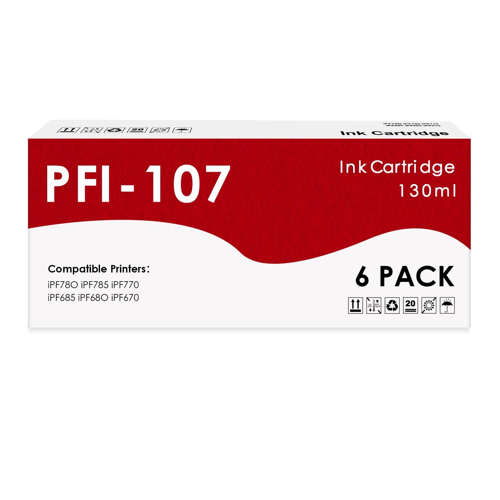 PFI-107 130ml Ink Cartridge Set X, 2Matte Black Cyan 1Magenta 1Yellow