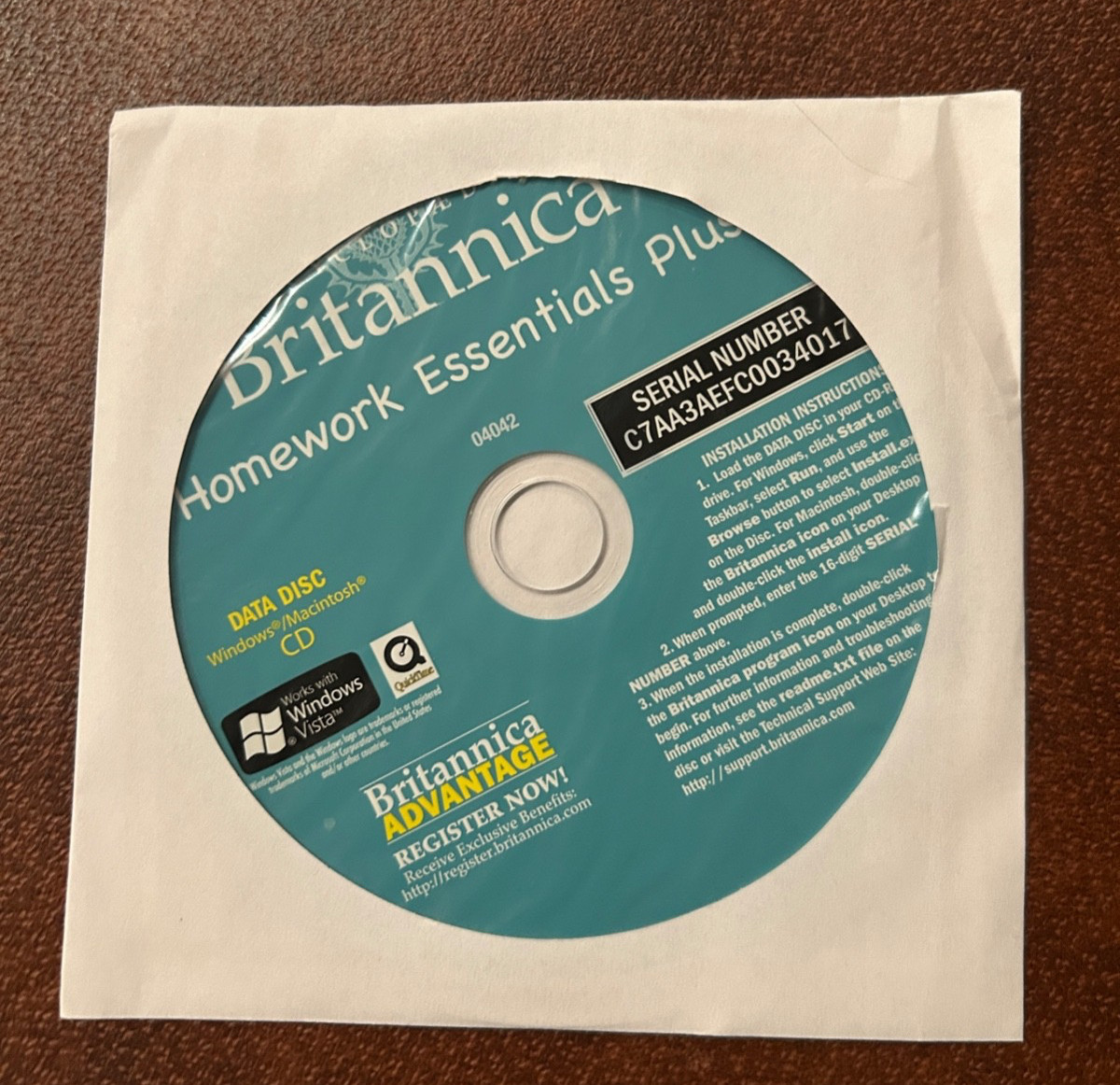 Encyclopedia Britannica Homework Essentials Plus CD-Data Disc-Win/Mac-04042 NEW