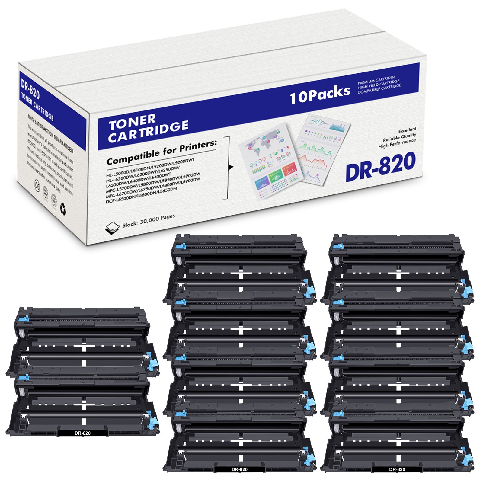 10PK DR820 Drum Unit For Brother TN850 6200DW HL-L6200DW MFC-L6700DW MFC-L6900DW