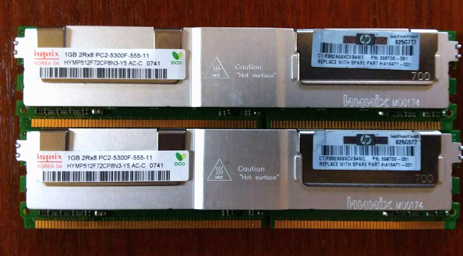 398706-051 HP 2GB (2x1GB) PC2-5300 DDR2 ECC Memory kit 397411-B21